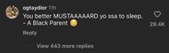 A comment under @theshaderoom 's post on Instagram, where fans shared their hilarious takes on Parker’s son Airr shouting “Mustard!”(Image via Instagram/@theshaderoom)